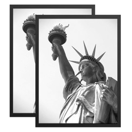ONE WALL Tempered Glass 18x24 Poster Frame, Black Wood Photo Picture Frame Set of 2 for Wall Vertically or Horizontally Display - Mounting Hardware Included