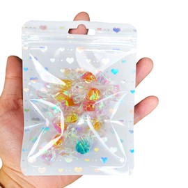 100pack Holographic Candy Bags Resealable Clear Packaging Ziplock Bag 4 x 6"Jewelry Sample Food Treat Party Favor Small Bussiness Bags (03)
