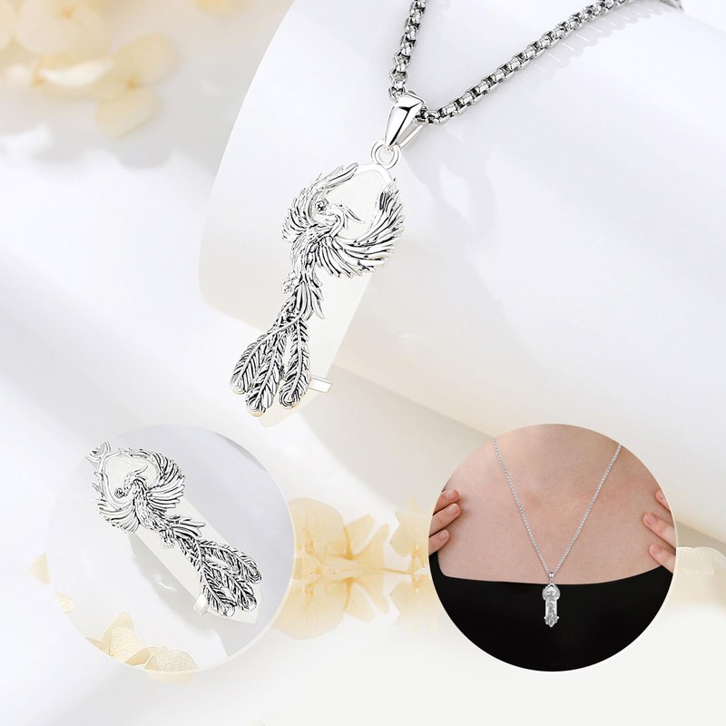 CELESTIA Silver Phoenix Pendant Chain Women's Phoenix Necklace with Created