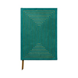 DesignWorks Ink Sueded Paper Journal Notebook with 160 Lined Pages, Ribbon Bookmark, and Storage Pocket for Work, Writing, Journaling, 5.75" x 8.125" - Green Geometric Linear Boxes