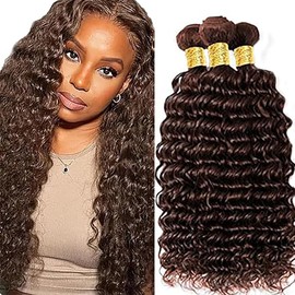 Hxxcoup Sew-in Bundles Real Hair Wefts for Sewing Human Hair Bundles Deep Wave #4 Dark Brown Double Weft Extensions 24 26 28 Inches with Minimal Smell Minimal Tangle 100 g/pc for Women