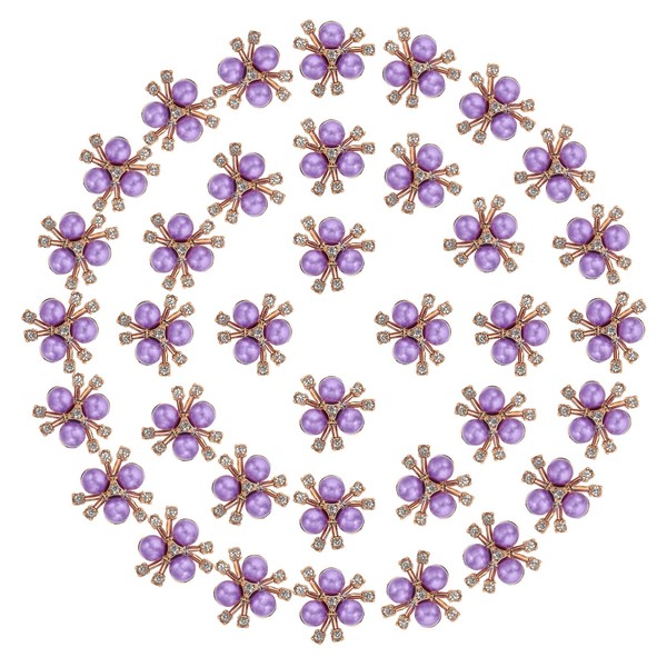 PATIKIL 40PCS Pearl Flower Buttons, Rhinestone Pearl Buttons Embellishments, Purple