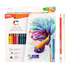 deli Watercolour Pencils Set, 24 Brilliant Colours