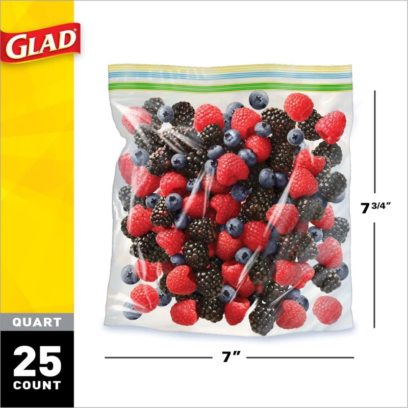Glad Zipper Food Storage Plastic Bags - Quart - 25