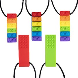 Paquete de 5 Mordedores para bebé con Diseño de Ladrillo Arcoíris, Collar de Dentición de Silicona para Bebés, Juguetes Sensoriales para Masticar para Autismo (Como se muestra)
