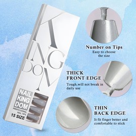 Bellelfin Cat Eye Press On Nails Long Coffin Fake Nails Kit Grey Cat Eye Nails Press on, Glossy Acrylic Nails Full Cover Stick On Nails, 120Pcs False Nails Shiny Artificial Nails for Women