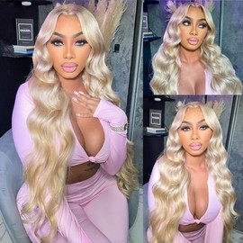 28inch 613 Lace Front Wig Human Hair 200% Density Blonde Lace Front Wigs Human Hair 13x4 Body Wave Lace Front wigs Human Hair Pre Plucked Glueless Blonde Wig Human Hair