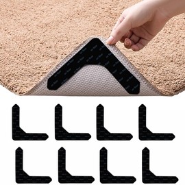 Alluring Non-Slip Mat for Carpet, Pack of 8, Washable and Reusable Carpet, Non-Slip Underlay, Double-Sided Carpet Non-Slip Underlay, Keeps Corners Flat, Right Angle Non-Slip Mat