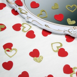 Blopee Heart Shaped Confetti, Red Heart Confetti and Gold Heart Confetti for Valentines Day, Wedding, Engagement, Anniversary, Bridal Shower, 280 pcs Glitter Heart Confetti for Tables Decorations