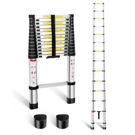Telescoping Ladder, 16.5 FT Aluminum Collapsible Extension Ladder, 330 LBS Capacity Replace with 2 Non-Slip Feet, Portable Multi-Purpose Compact Ladder for Home, RV, Loft, Outdoor Work