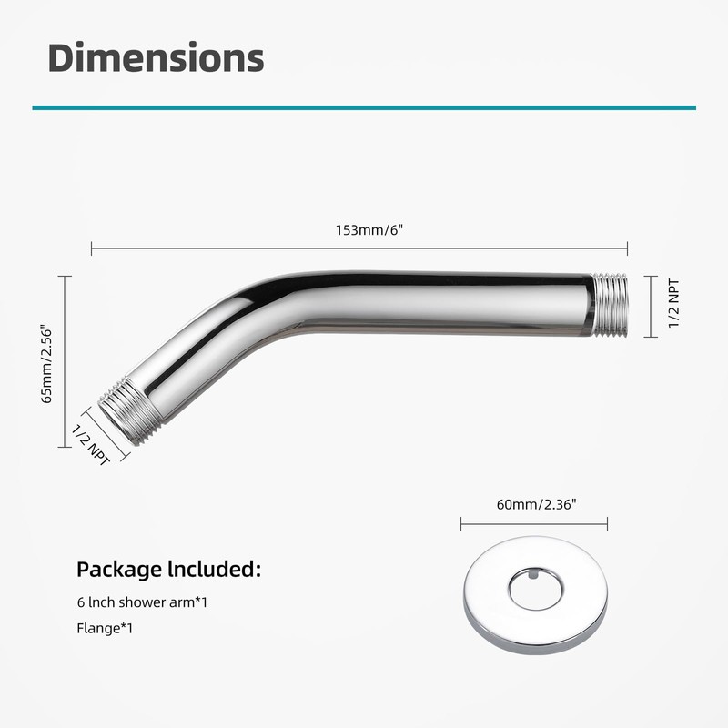 Cobbe Shower Arm with Flange and Teflon Tape, 6-Inches Wall