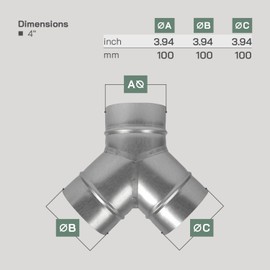 Vent Systems 4'' Inch - Y Shape Duct Connector - 3 Way Hose Adapter - Splitter For Hose - Y-shape Round Pipe Connector - Extractor Fan - Duct Hose Dryer Vent Y Connector - 4 Inch 3 Way Fitting