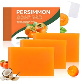 3-Pack Persimmon Soap Bars for Odour Control with Green Tea Extract, Handmade Deodorising Soap for Men & Women, Deep Cleansing Face & Body Bar