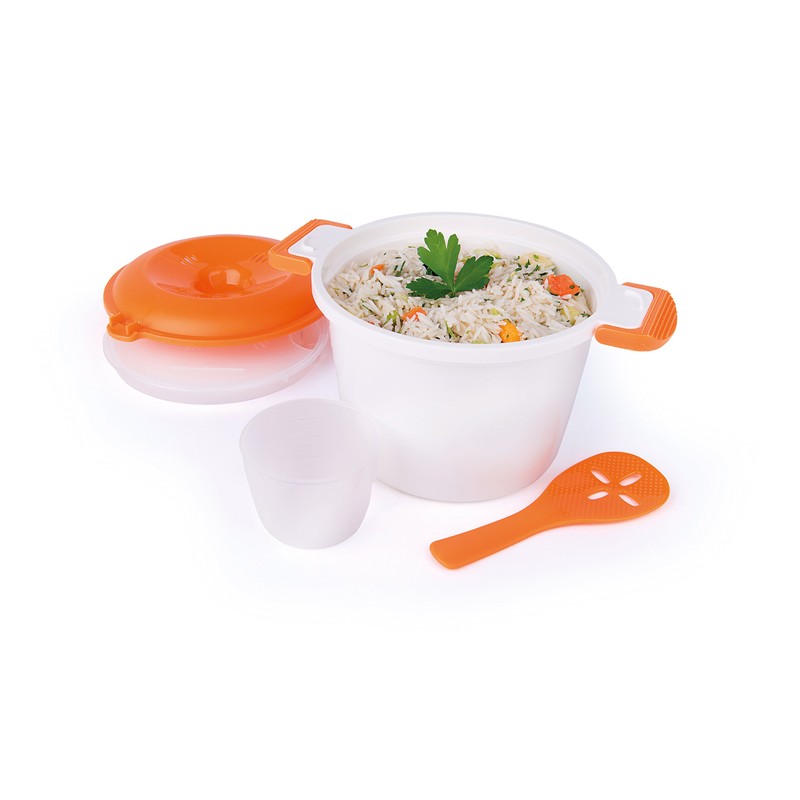 Excelsa Quick Cook Reiskocher Mikrowelle, Polypropylen, Weiß mit Details Orange