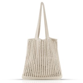COZYOFFI Crochet Tote Bag Women: Knit Bag for Summer Vacation Travel Beachy (C09-Beige Waffle)
