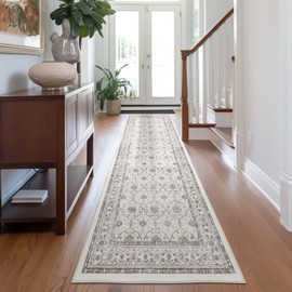 jinchan Hallway Runner Rug 3x10 Boho Washable Runner Rug with Rubber Backing Ultra-Thin Distressed Non Slip Kitchen Rug Vintage Floral Print Soft Rug Boho Rug Laundry Room Entryway Farmhouse Taupe