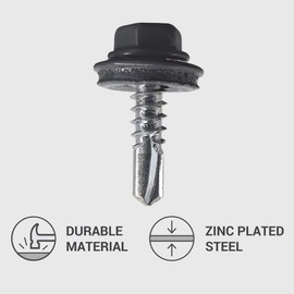 Pack of 150 Metal Roofing Screws 4.8 x 19 mm Self-Drilling Screws with EPDM Washers Painted Hex Washer Tapping Screw (150, RAL 7024)