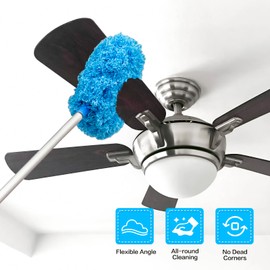 Ceiling Fan Cleaner Duster Reusable Microfiber Ceiling Fan Blade Cleaner Removable Duster with Extension Pole Adjusts 13 to 49.7 Inch for Cleaning Walls Bookshelves Furniture Door Window Top (Blue)