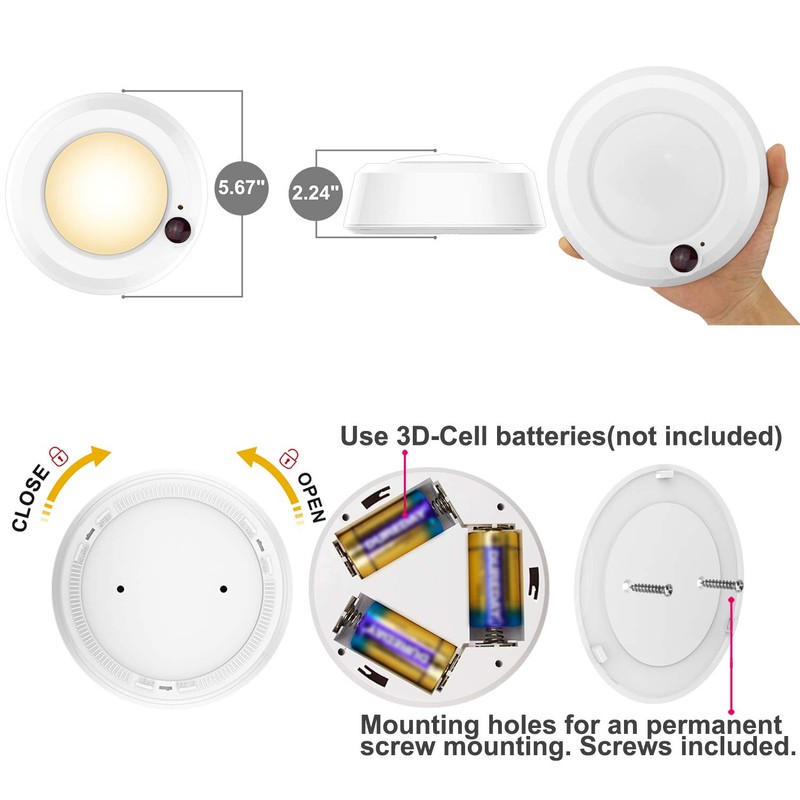 LUXSWAY Battery Powered Ceiling Light, Dimmable Shower Light with Remote,