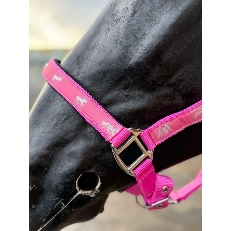 Horse Headcollar and Lead Rope Set, Pink with Horse Print