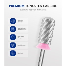 AIRSEE Tungsten Carbide Acrylic Nail Drill Bit Efile Electric File Machine Head Tip for Manicure Polishing Art Remove Gel 3/32" 2 Way Beginner Safety Round Top Cylinder Barrel 3X Coarse-3XC