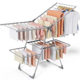 Sakugi Clothes Drying Rack - Space-Saving Foldable Laundry Drying Rack for Clothing & Bedding, Easy-to-Assemble Metal Airer with Non-Slip Feet, Indoor & Outdoor Use, 54"×22.8"×36.6"