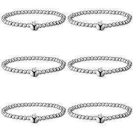 Huquary 6 Pcs Beaded Bracelets for Women Design Bracelets Stackable for Women Gold Sliver Charm Non Tarnish Jewelry Trendy(Sliver,Apple)