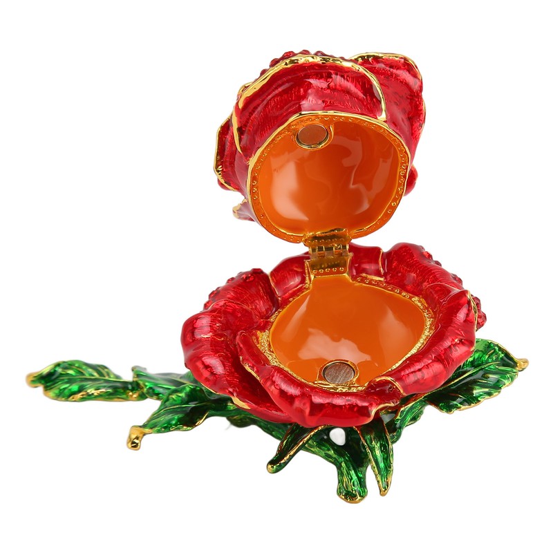 Trinket Box Rose Shape Exquisite Elegant Shiny Jewelry Rings Storage