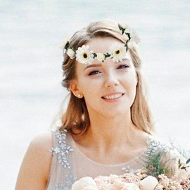 Floral Crown for Women Girls Bridal Headband with Flower Crown for Wedding Bride Flower Girl Headpiece White Adjustable Flower Hair Band Accessories for Women Girls