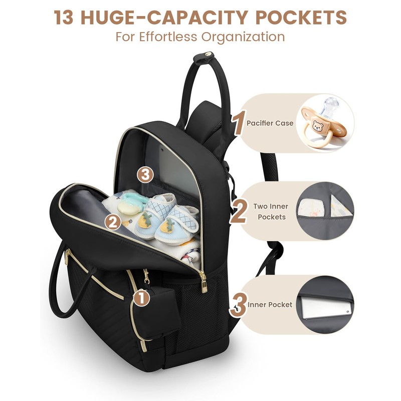 Pritent Diaper Bag Backpack,Baby Essentials Diapers Bag with Pacifier Case,Multipurpose