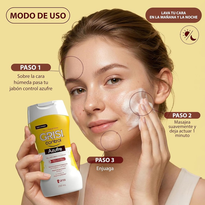 Grisi Control Gel Limpiador Facial Azufre 3% para Piel Grasa