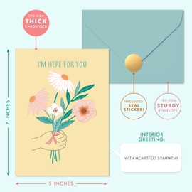 I'm Here for You Sympathy Card - Elegant Floral Design 5x7” with Interior Greeting - Thick Cardstock Sturdy Envelope & Gold Foil Sticker - Condolence - Bereavement - Comfort Card