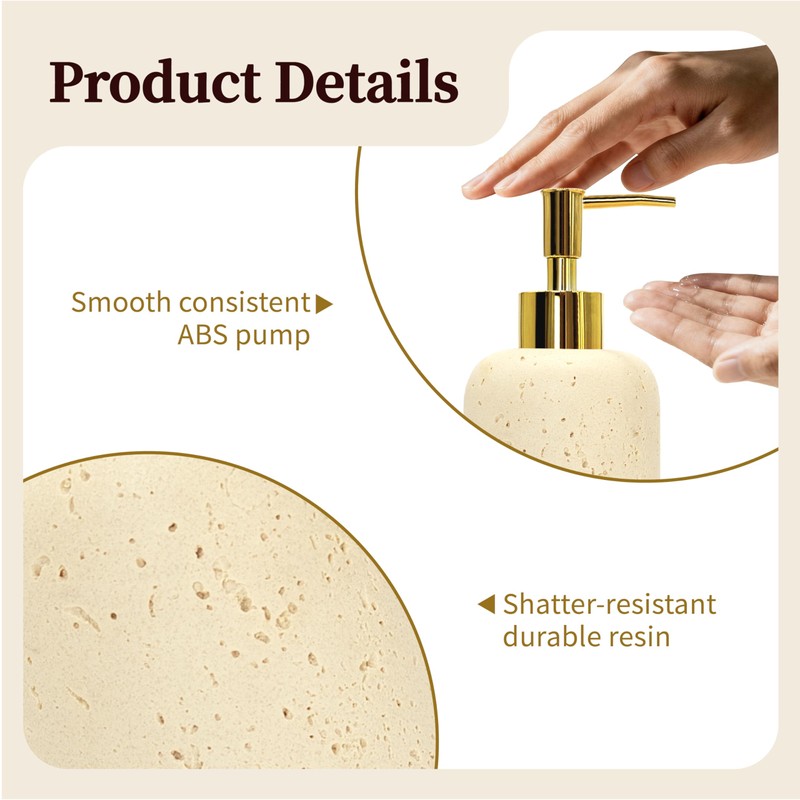 SEICASAYA 13.5 oz Bathroom & Kitchen Countertop Soap Dispenser, Travertine-Look