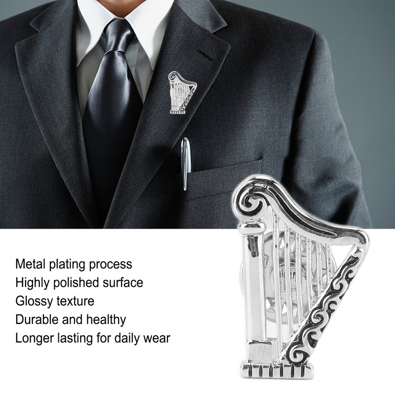 Harp Brooch Stylish Innovative Silver Glossy Finish Musical Instrument Brooch