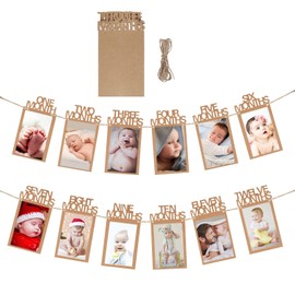 Rnitle 1st Birthday 12 months Photo Banner,Baby Garland 12 Months Monthly Garland for Babyshower Baby Shower,Girls/Boys 1 Year Birthday(Kraft Paper)