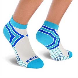 NEWZILL Low Cut Compression Socks - Unisex Running Socks With Embedded Frequency Technology For Heel, Ankle & Arch Support (Small, Light Blue/Grey)