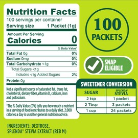 SPLENDA Stevia Zero Calorie Sweetener, Sugar Substitute Packets, 100 Count (Pack of 1)