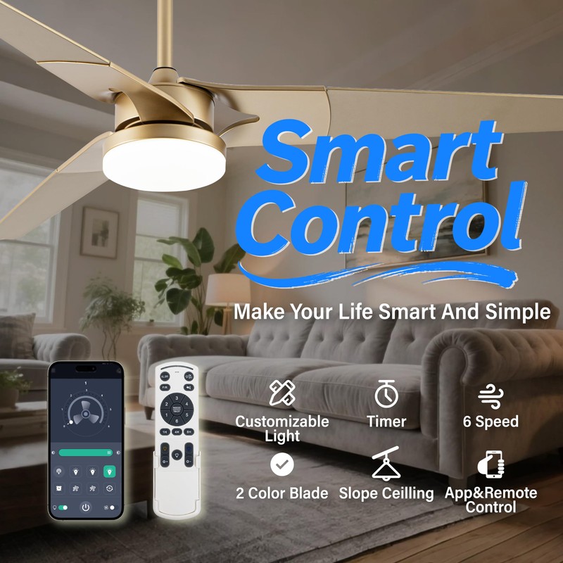 Esiovco Ceiling Fan with Lights and Remote, 3 Blade App