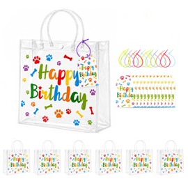 joycraft Dog Paw Clear PVC Gift Bags with Handles, 12Pcs Pet Birthday Bags