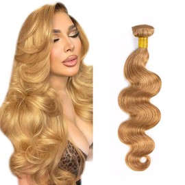 LadrXadr Honey Blonde Bundles Human Hair 27 Bundles Blonde Body Wave Human Hair Bundle 16 inch Single Bundle 100g