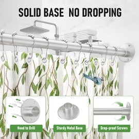 Corner Shower Curtain Rod, Adjustable L Shaped Shower Curtain Rod 23''-50'' X 23''- 50'', Shower Rod for Bathroom Bathtub Clothing Store with 12 Shower Curtain Rings & Ceiling Support - Silver