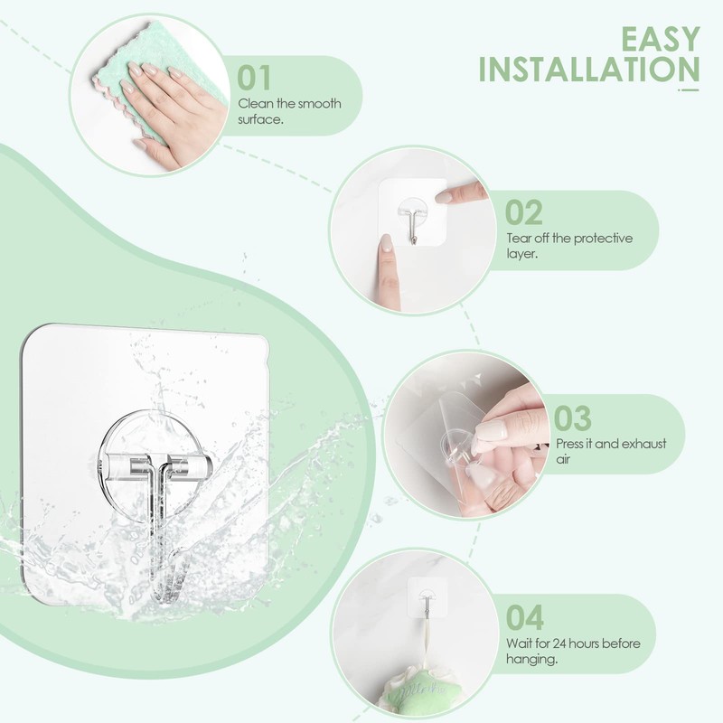 Lomrsiul Adhesive Wall Hooks for Hanging, Clear Removable Window Hooks