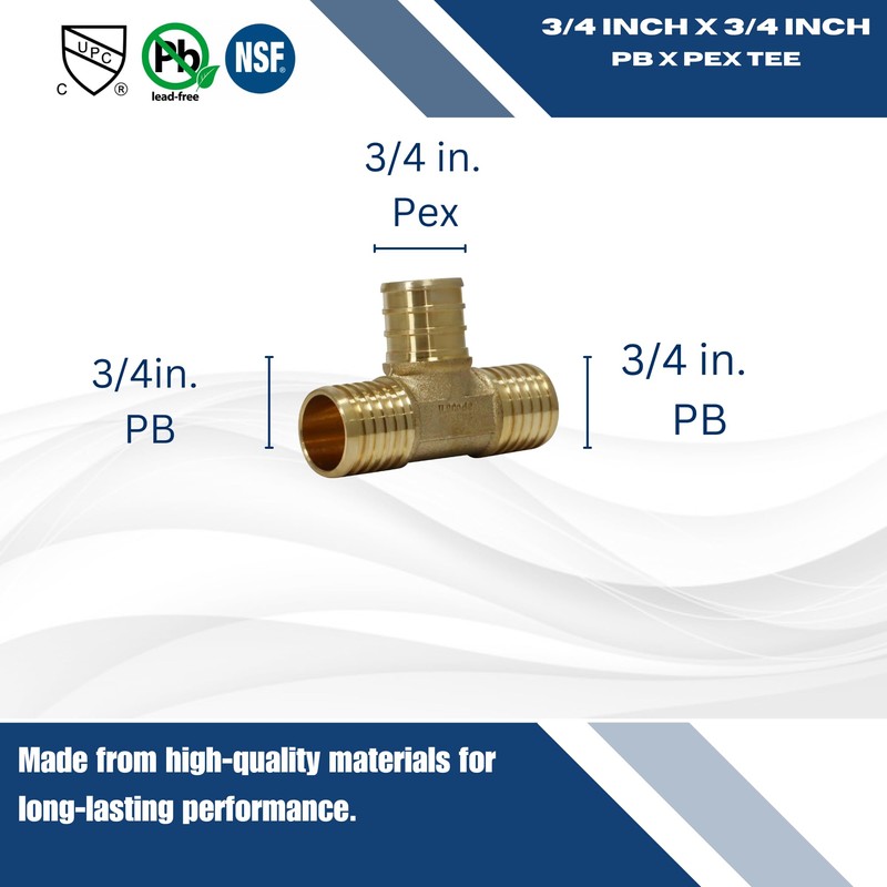 XFITTING 2 Pieces 3/4" PEX Tee, Brass, Polybutylene, Repair Kit