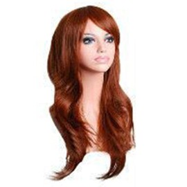 Peluca Ondulada Larga y Rizada para Cosplay, Peluca Rubia Larga con Flequillo para Mujer, Peluca Rubia Ondulada y Rizada, Pelucas de Halloween de Cabeza Completa para Mujer, (Marrón)