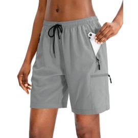 SANTINY Women's 5''/ 7''/9'' Hiking Cargo Shorts Quick Dry Lightweight Summer Shorts for Women Athletic Golf Zipper Pockets(Light Grey_M)