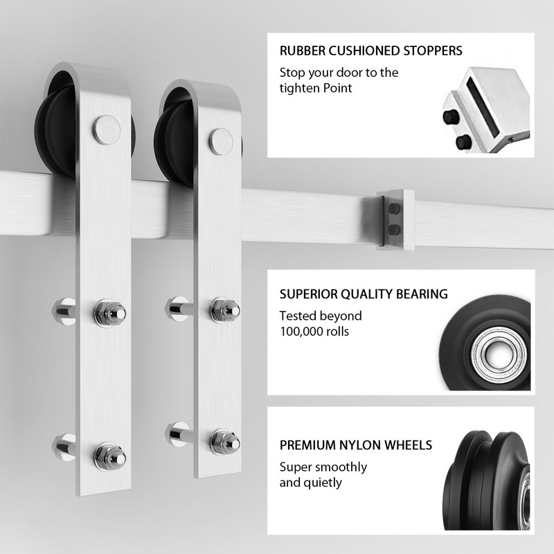 SMARTSTANDARD 6.6 Feet Brushed Nickel Barn Door Hardware Kit-Heavy Duty