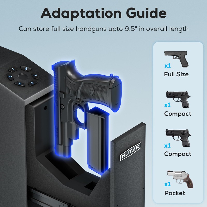 Mutak Gun Safe for Handgun, Slider Biometric Pistol Safe, 4