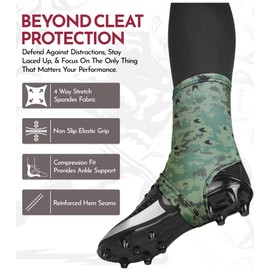 Exxact Sports Spats Football Cleat Covers - Keep Your Laces Tied and Cleats Clean, Football Spats for Cleats, Perfect for Baseball, Soccer, Lacrosse, Hockey (Green Camo, X-Large)