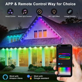 Smart Permanent Outdoor Lights, IP67 Waterproof RGB Eaves Lights with App/Remote Control, 100 Scene Modes, Alexa & Google Assistant Compatible, Roof and Garden Lighting for Daily and Holiday Decor