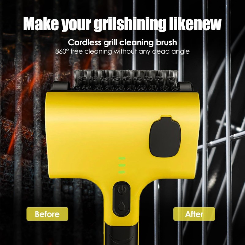 Electric Grill Clean Brush with Liquid Box, Cordless Rechargeable Barbecue